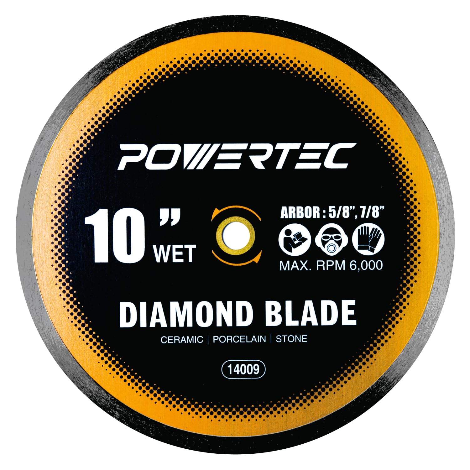 POWERTEC 10" Continuous Rim Diamond Saw Blade for Wet Tile Saw, Diamond Blade for Cutting Ceramic, Porcelain, Natural Stone Tile, Wet Cutting Only 10