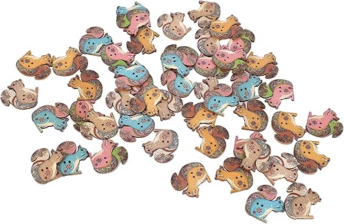 Miniatura 6 de Botones lindos para manualidades, madera sintética, 1.2 in de largo para ropa (ardilla, 50 unidades)
