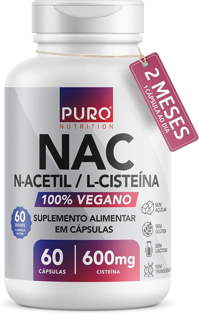 NAC N-Acetil L-Cisteína 600mg Puro Nutrition — 600 mg, 60 Cápsulas Veganas