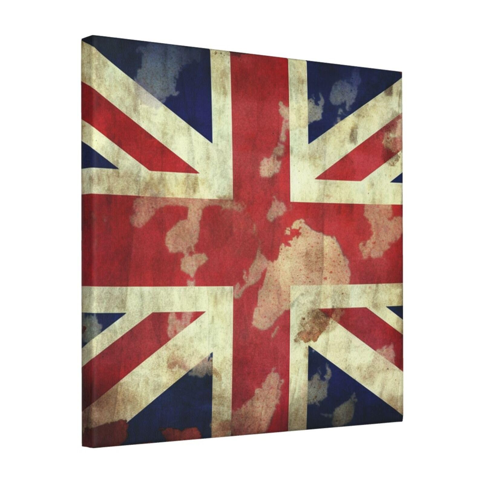 KLOPH Vintage Union Jack British Flag Canvas Wall Art for Living Room 16"x16" Modern Artwork Painting for Bathroom Hanging Canvas Prints Aesthetic Wallart for Bedroom Kitchen Office Wall Decor
