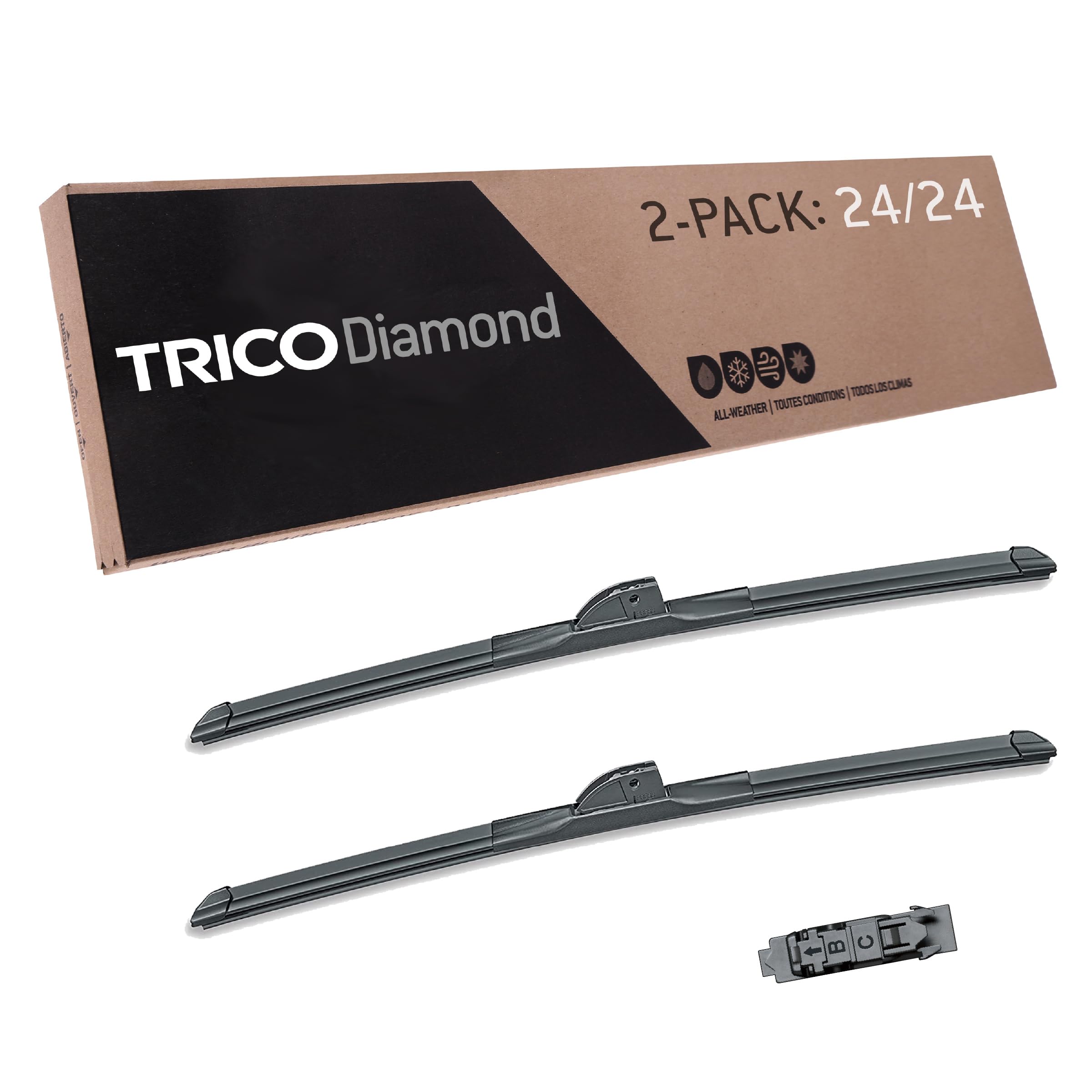 TRICO Diamond 24" + 24" Super Premium Automotive Replacement Windshield Wiper Blades (Set of 2), Passenger and Driver Side All-Weather Beam Wiper Blades for Select Vehicle Models (Item #25-2424)
