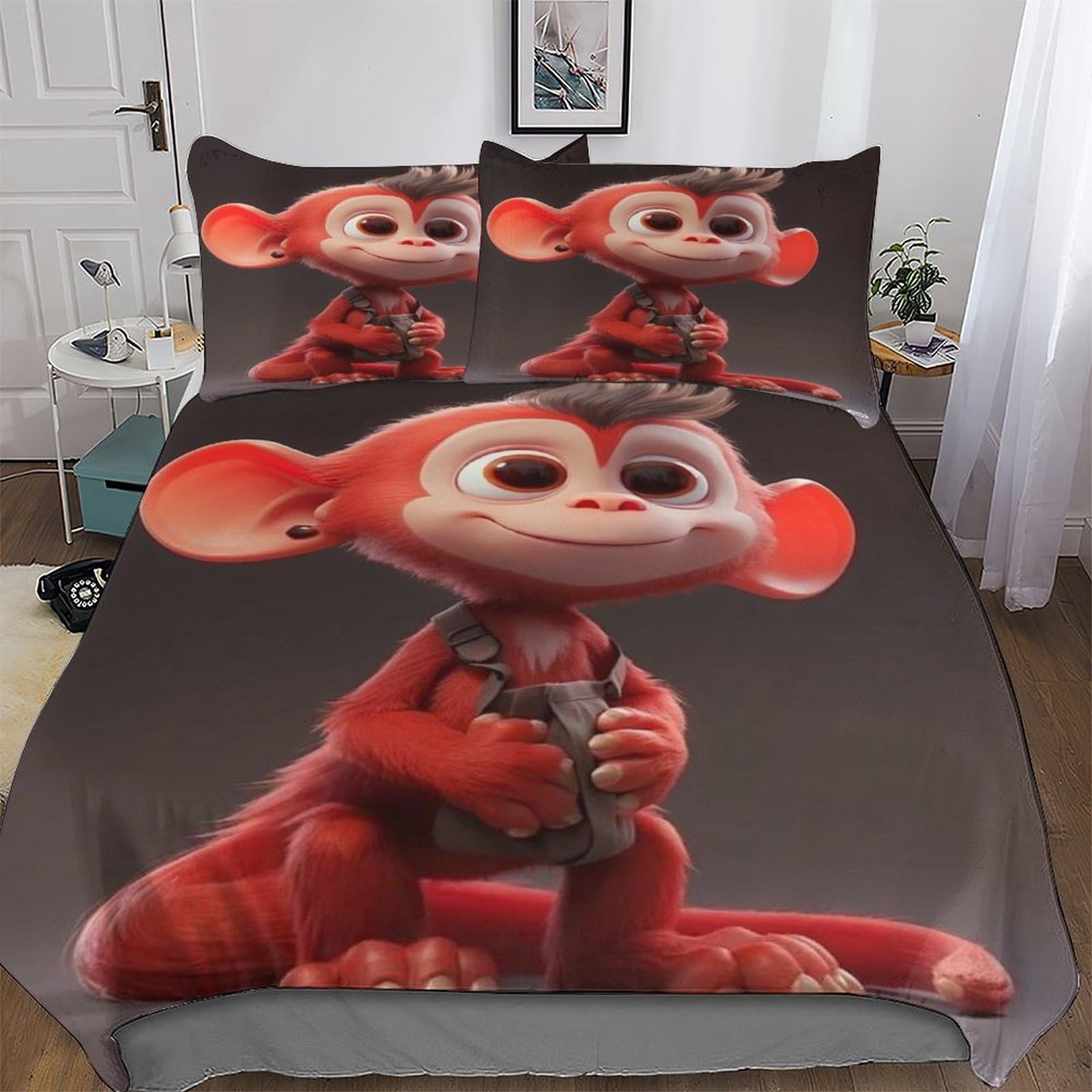Monkey Quilt Cover Super-Soft Bedding Set Polycotton Comforter Cover Comfortable & Durable Printed Duvet Cover Sets with Pillowcases for Adults Teenager Kids Double (200x200cm)