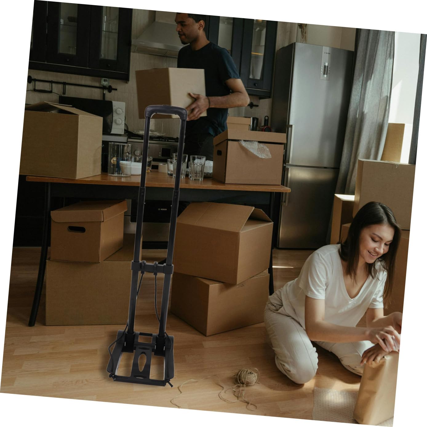 Carrito de Equipaje Plegable Compacto Ligero Asa Extensible, Doble Gancho, Cordón Elástico Ajustable y Base Reforzada, Carrito Utilitario Portátil de 2 Ruedas para Compras y