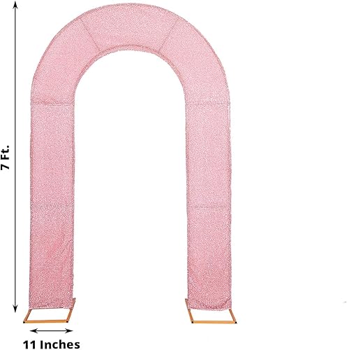 Miniatura 3 de Efavormart - Cubierta de telón de fondo de arco abierto de 7 pies, color oro rosa brillante, de elastano, con doble cara en forma de U, para arco de