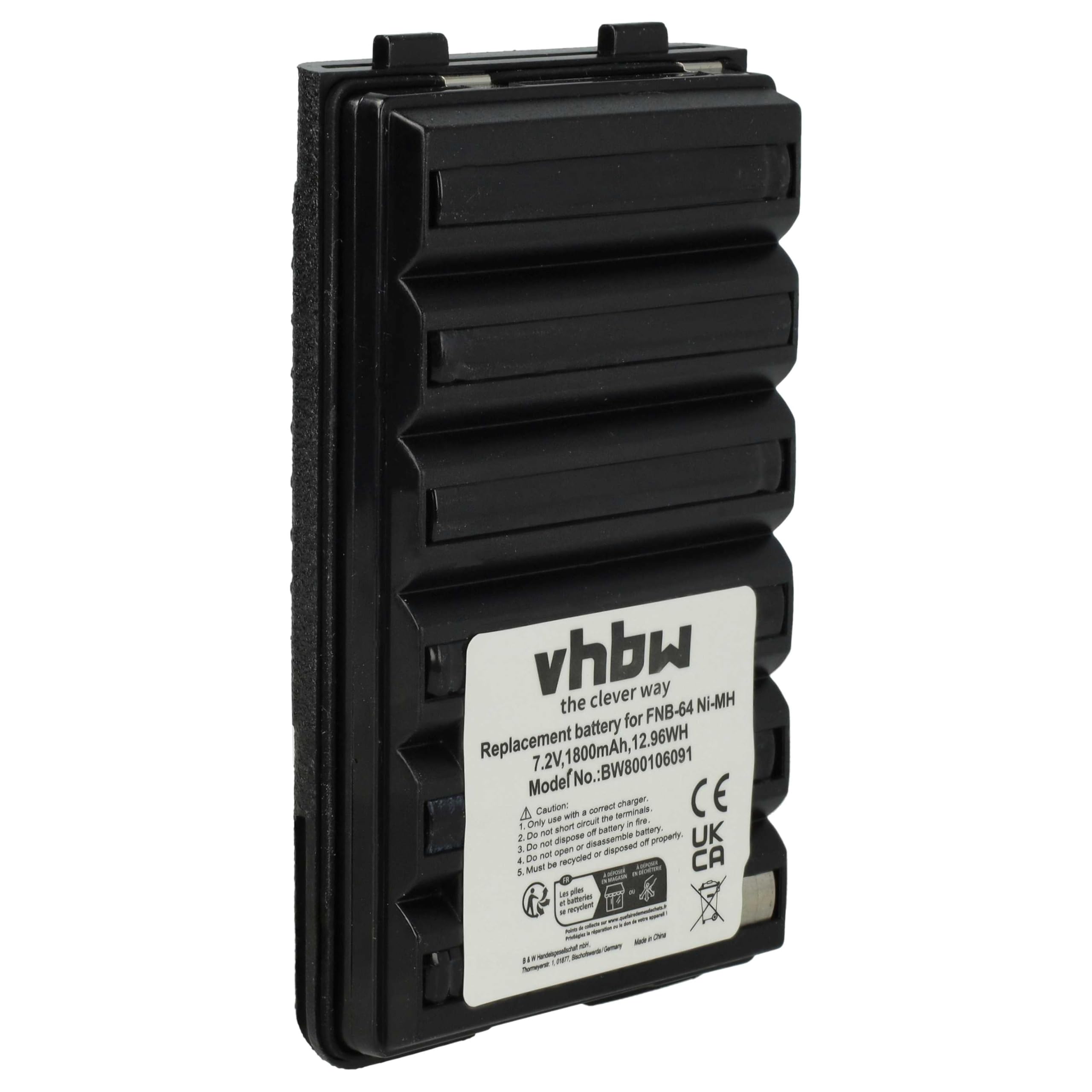 vhbw Batería Compatible con Yaesu Vertex FT-277R, FT-250R, FT-250E, FT60, FT-270R, FT-270E, FT-60 Radio (1800 mAh, 7,2 V, NiMH)