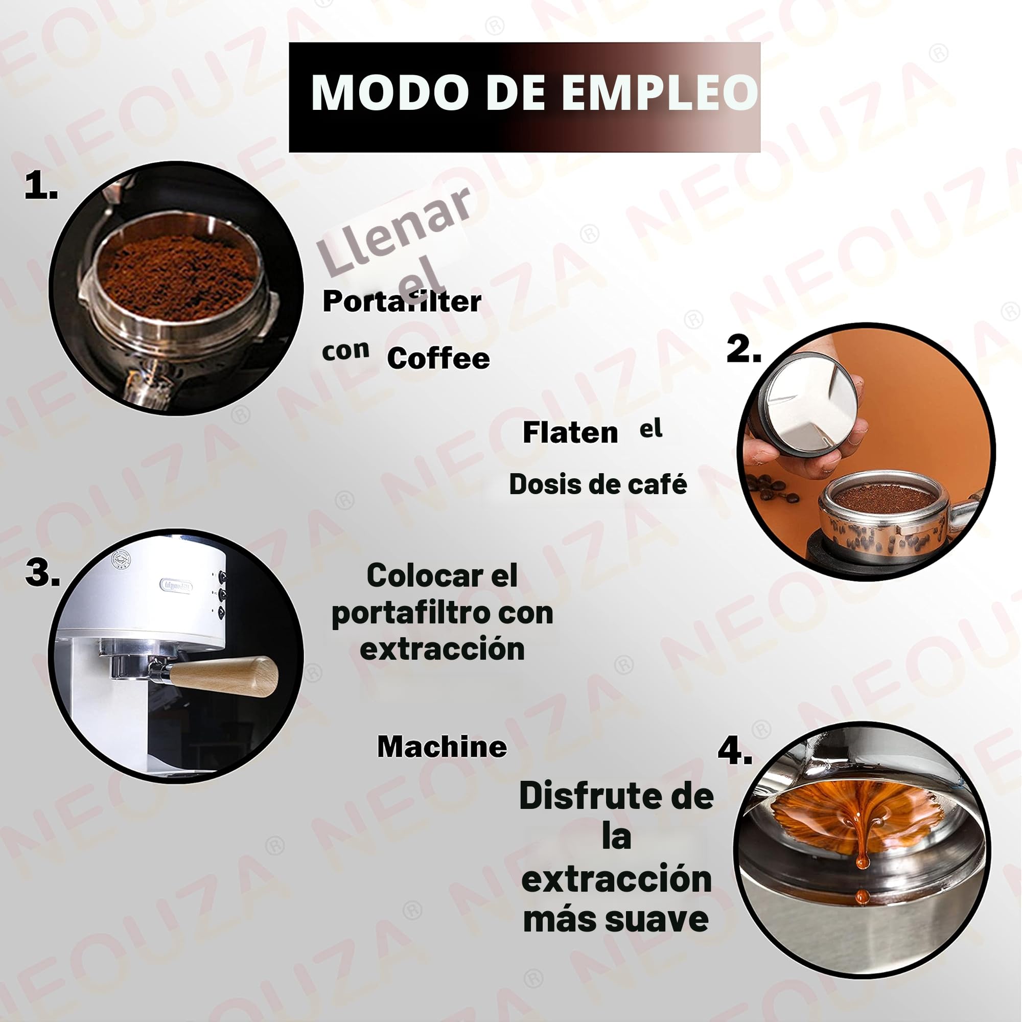 NEOUZA Portafiltro de espresso de 51 mm compatible con cafetera DeLonghi Stilosa ECP33.21 ECP35.31, cesta no presurizada, doble boquilla (2 orejas)