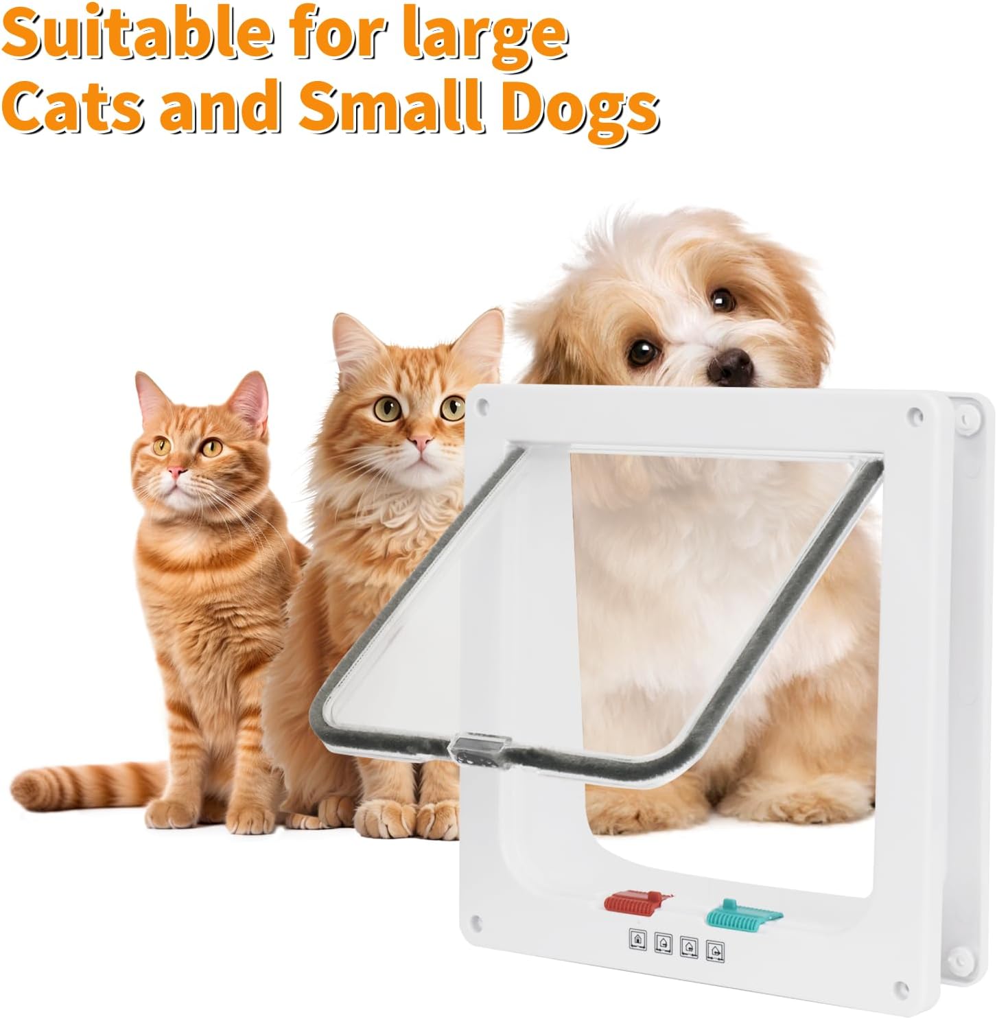 Cat Door for Interior and Exterior Doors with 4-Way Locking System - Pet Door for Cats and Small Dogs, Durable Transparent PVC Flap with Noise Reduction Seals-Viywicz