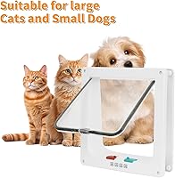 Vista 7 de Puerta para gatos para puertas interiores y exteriores con sistema de bloqueo de 4 vías, puerta para mascotas para gatos y perros pequeños, solapa