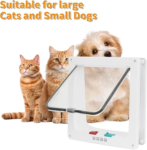 Miniatura 7 de Puerta para gatos para puertas interiores y exteriores con sistema de bloqueo de 4 vías, puerta para mascotas para gatos y perros pequeños, solapa