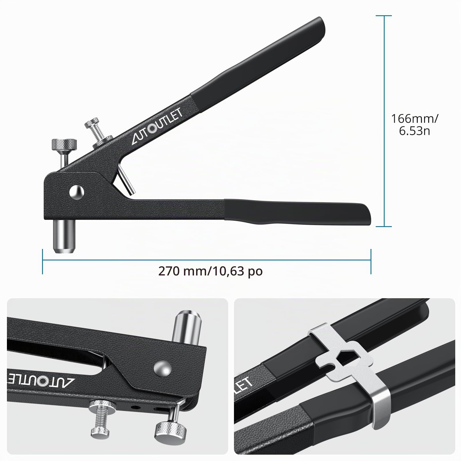 AUTOUTLET Kit de 8"Pistolet à Rivets (Noir)