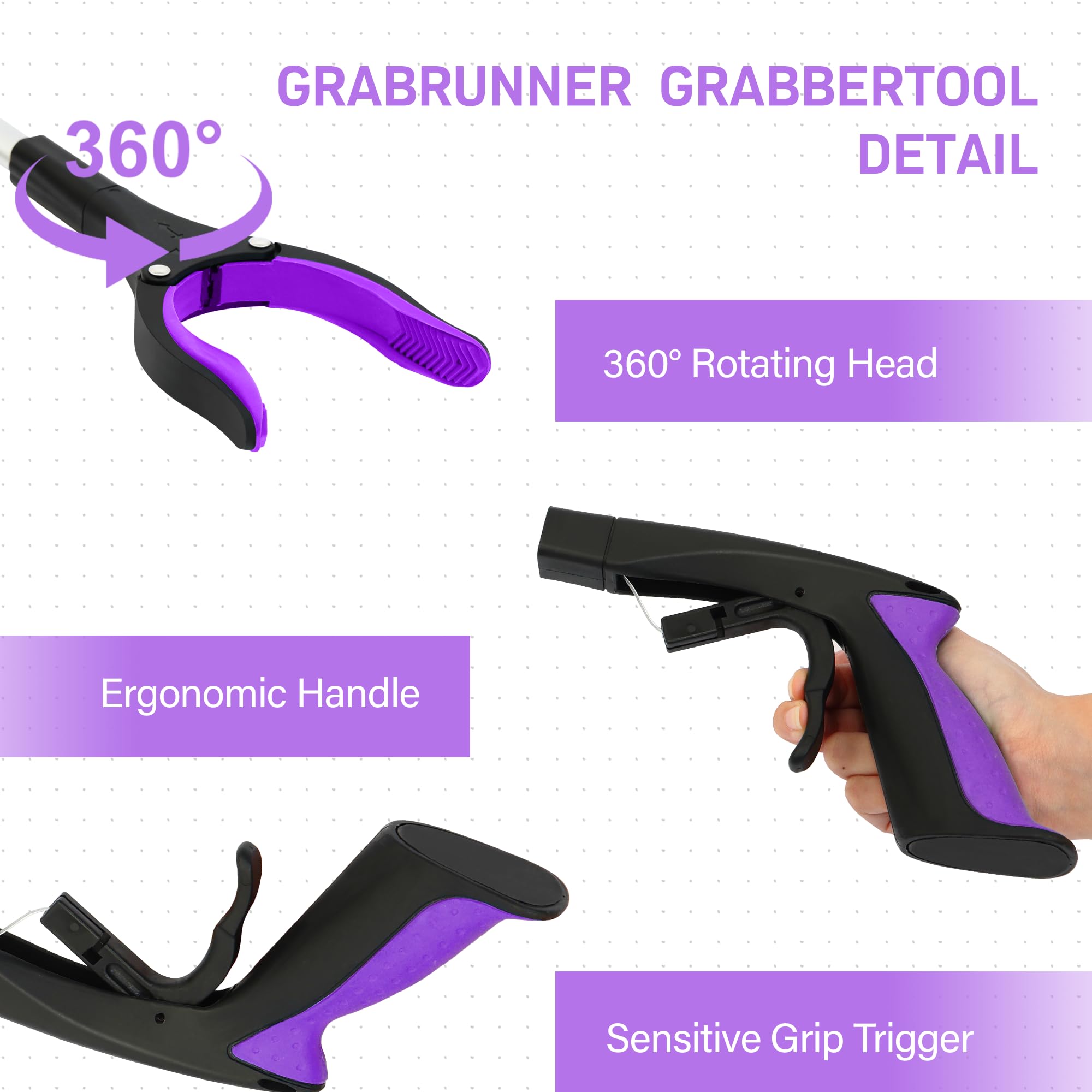 GrabRunner Greifzange mit starkem Magnetverschluss, 81,3 cm, Violett