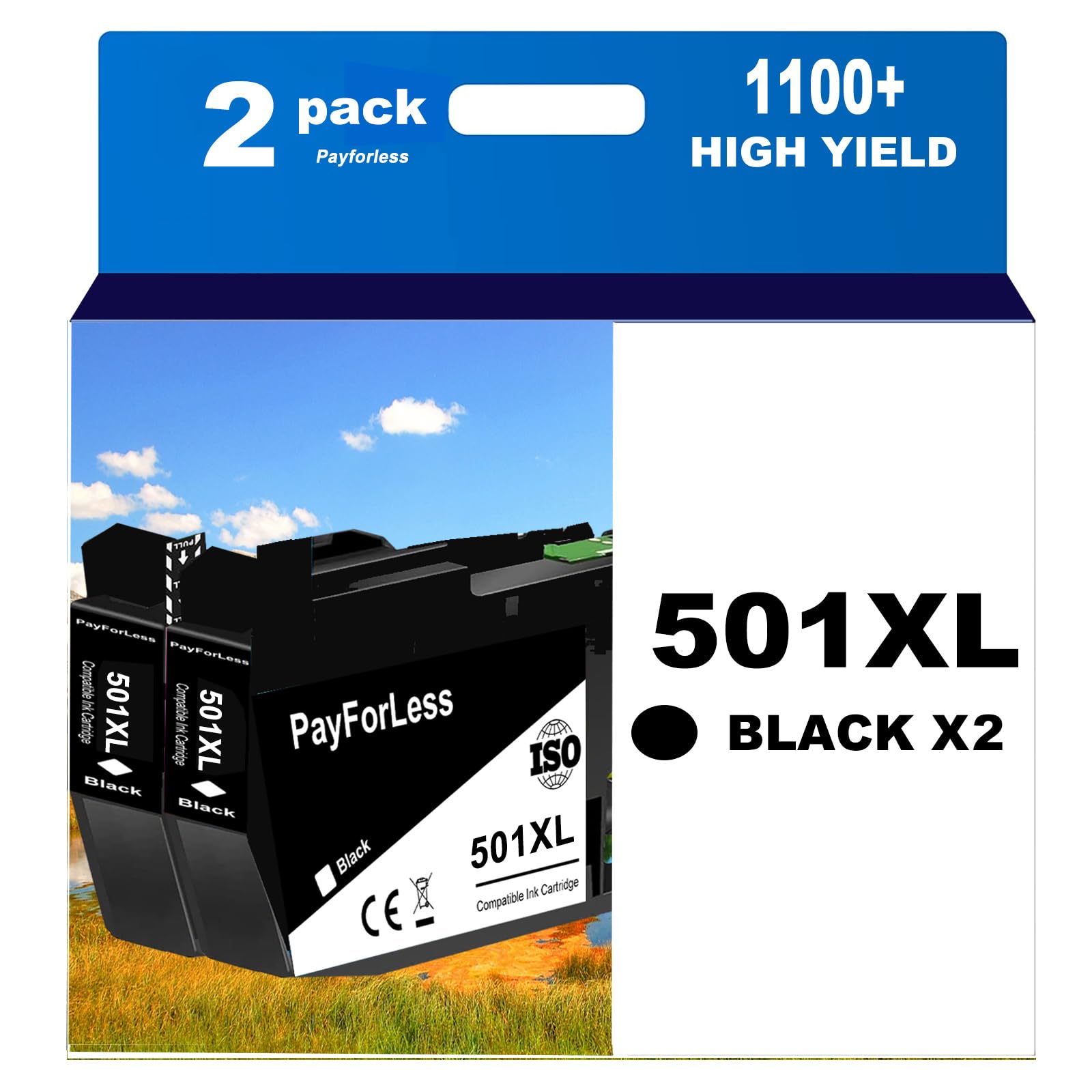 LC501XL Ink Cartridges for Brother Printer Compatible for Brother LC501 | LC 501 Ink Cartridges 501 501XL for Brother MFC-J1260DW MFC-J1360DW MFC-J1410DW Printer 2 Pack (2 Black)