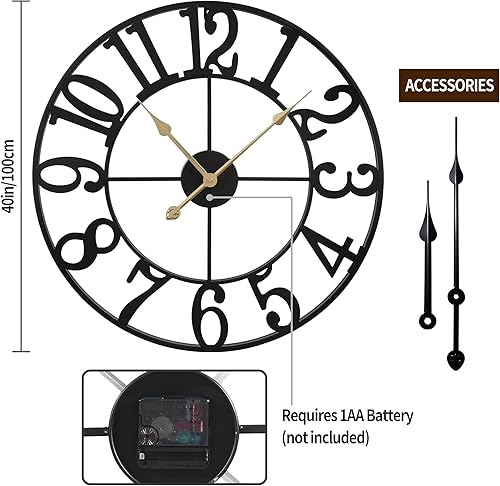 Vista 67 de Large Wall Clock, Metal Retro Roman Numeral Clock, Modern Round Wall Clocks Almost Silent, Easy to Read for Living Silver
