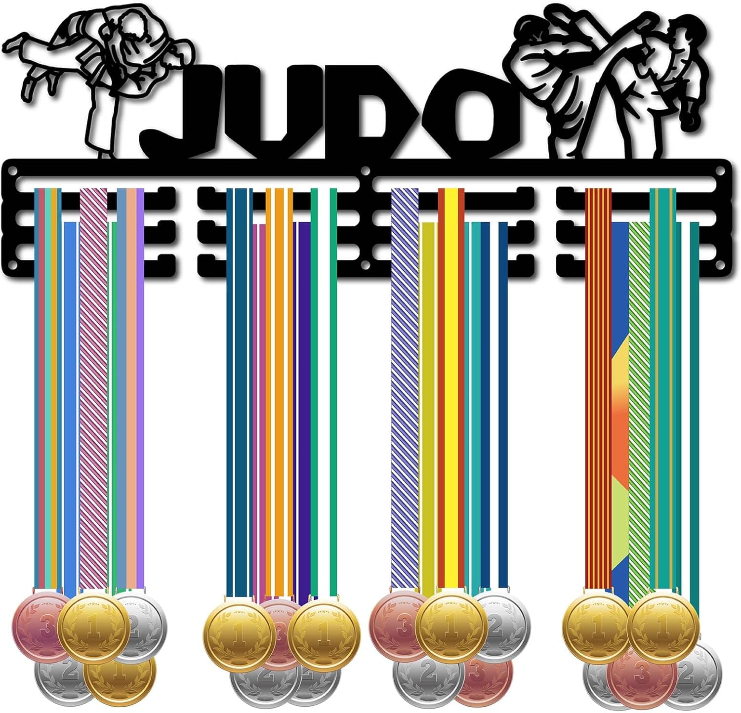 CREATCABIN Judo & Karate Medal Hanger Display Rack - Sports Metal Hanging Iron Wall Mount Frame Decor Medal Hangers Hooks for Badge Race Runner Marathon Medalist Athlete 15.7 x 6Inch