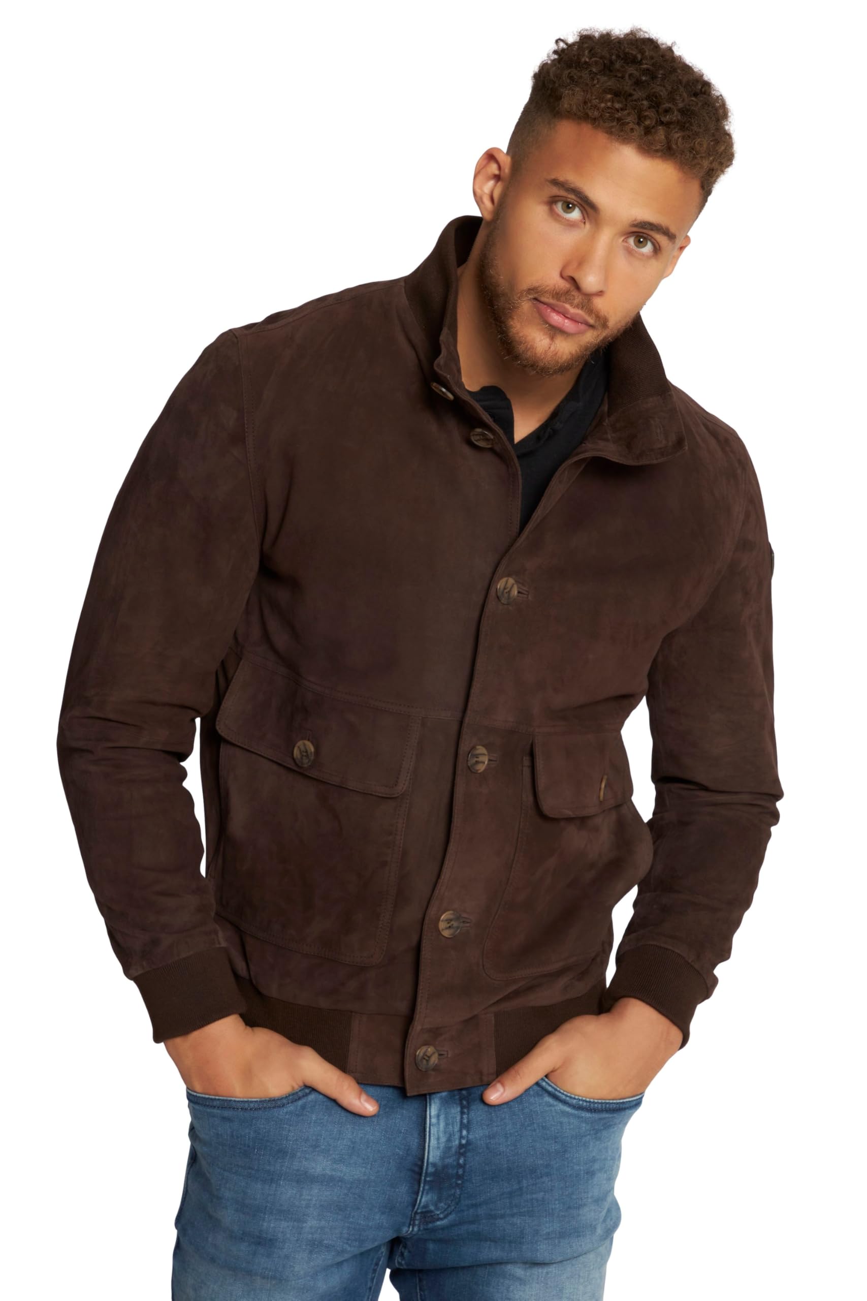 JP 1880 Herren große Größen Übergrößen Menswear L-8XL Lederjacke, Veloursleder, Stehkragen, Knopfleiste 815867