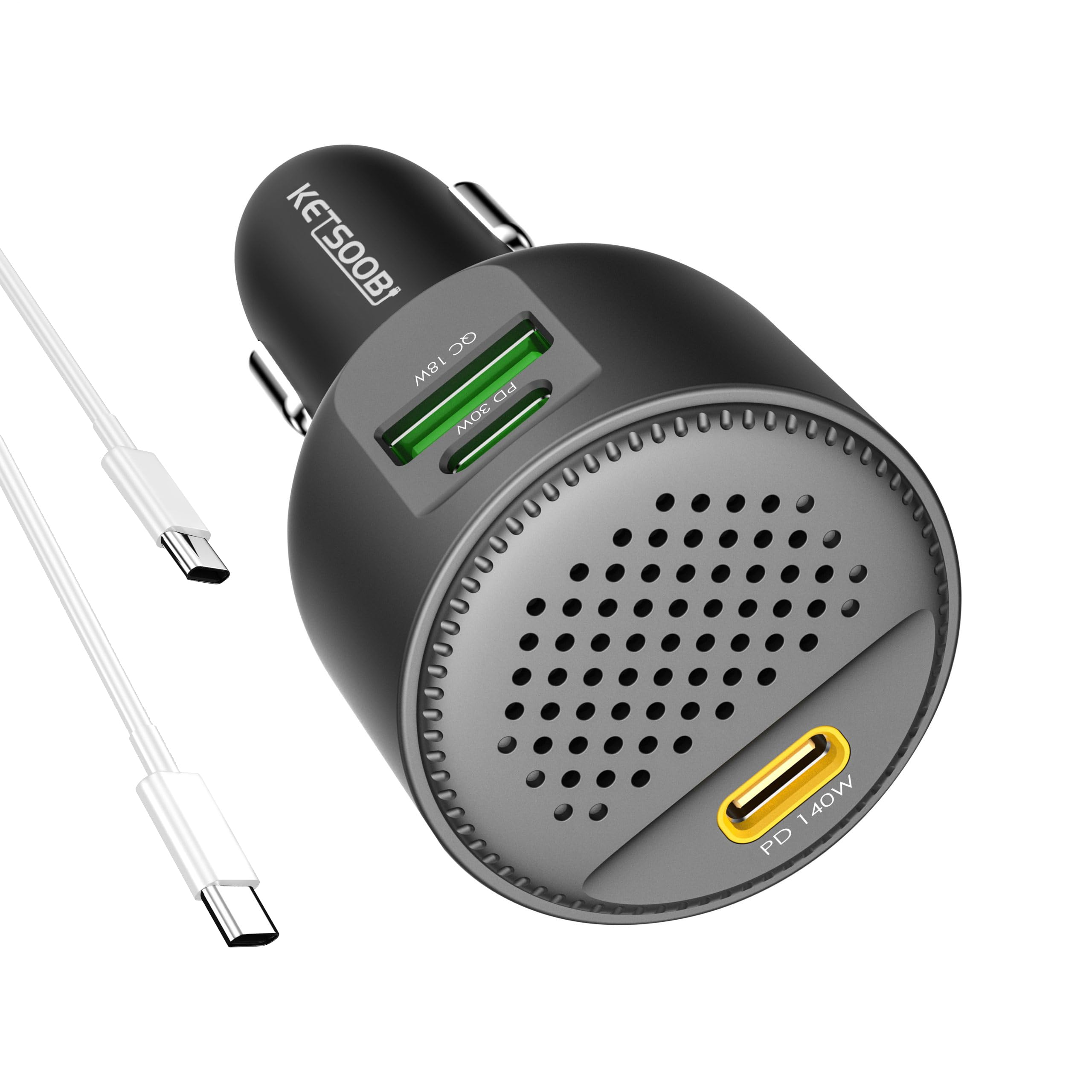 Caricabatterie USB per auto da 170 W con dissipazione del calore, adattatore per auto a 3 porte PD 3.1 140W/PD 30W+QC18W compatibile con MacBook, laptop, iPhone 17/16/15, Samsung Galaxy S24