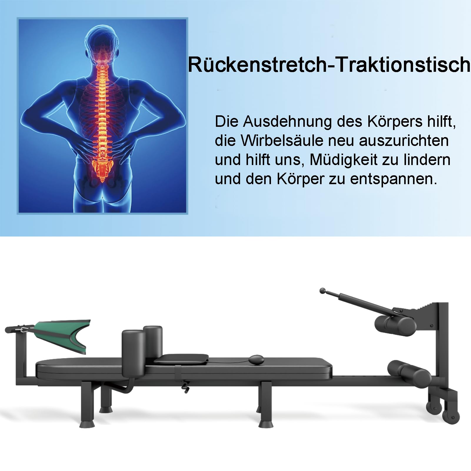 Rücken-Stretch-Bank, Rückenstreck-Traktions-Inversionstisch mit 150 kg Belastbarkeit, 150cm-190cm Mobile Rückenstreck Dekompressionsbank for Home Fitness