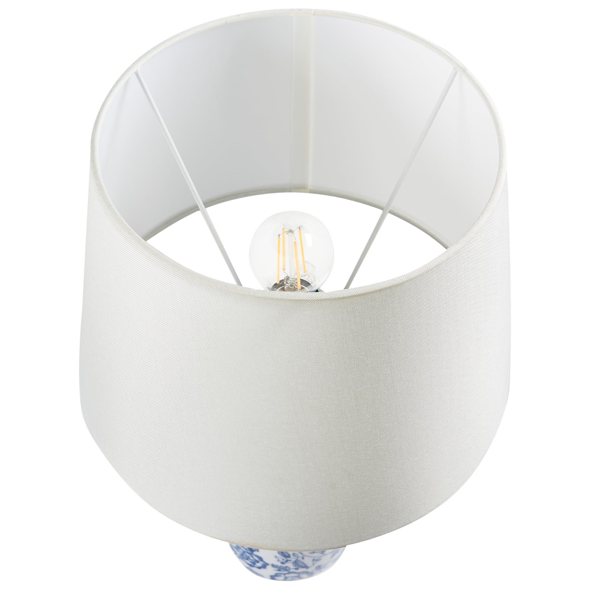 Beliani Stilvolle Tischlampe mit Porzellansockel und Blumenmuster Leichter Leinenschirm Wohnzimmer Schlafzimmerbeleuchtung Blau und Weiß Aibonito