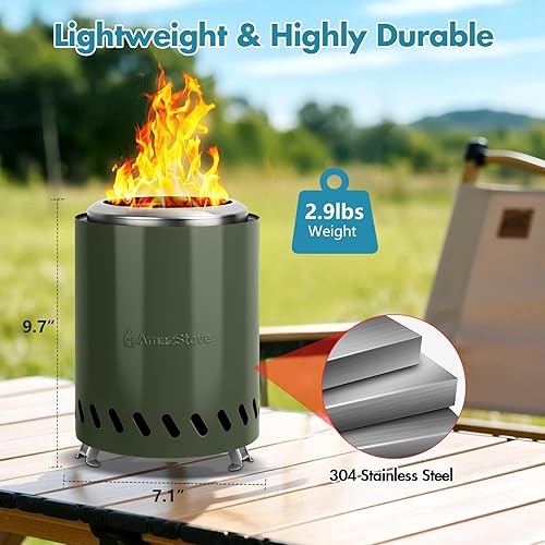 Miniatura 32 de Hoguera de mesa de 9.7 x 7.1 pulgadas, estufa de campamento de bajo humo para fogatas de combustión segura al aire libre, pellets de combustible