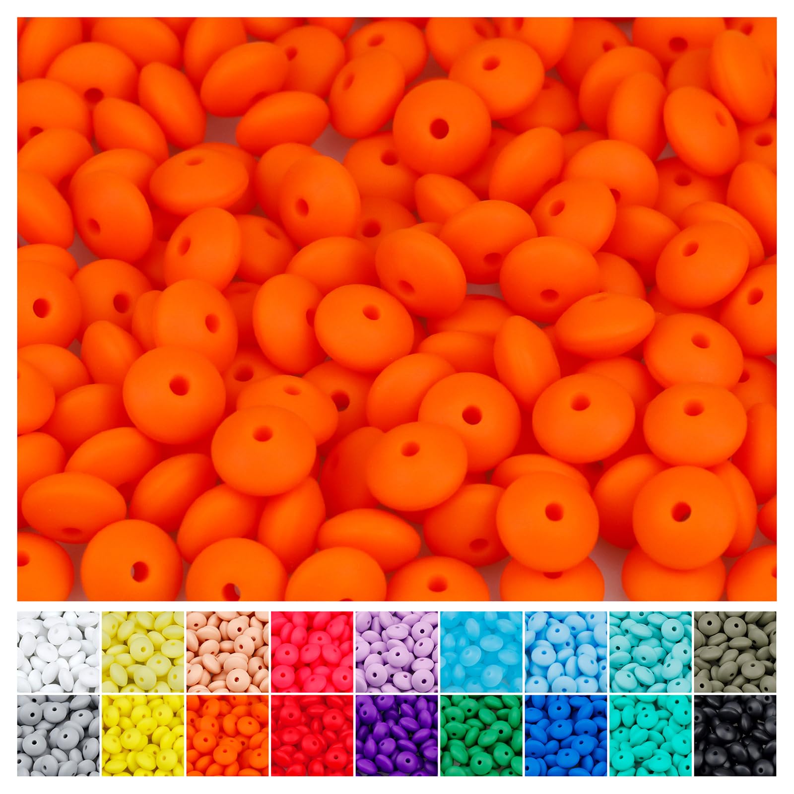 180Pcs FIVEIZERO Silicone Lentil Beads, 12mm Silicone Abacus Focal Beads Silicone Beads Bulk Colorful DIY Loose Beads for Bracelet Necklace Crafts Pen Making（Orange Red）