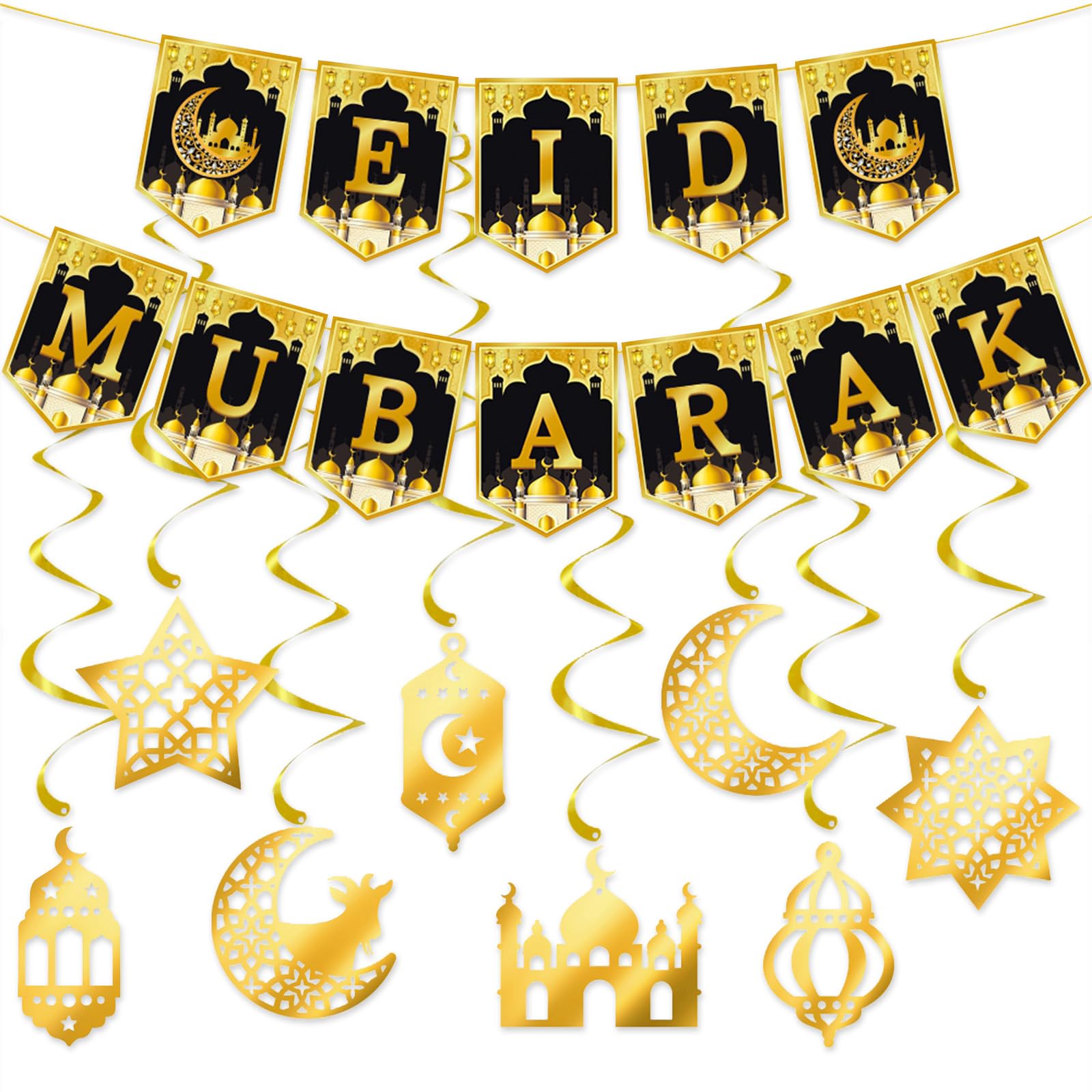 Eid Mubarak Decorations Banner Eid Decorations for Home Ramadan Decor ramadan Mubarak Banner Bunting with ramadan Hanging decorations eid Decor for Party Supplies