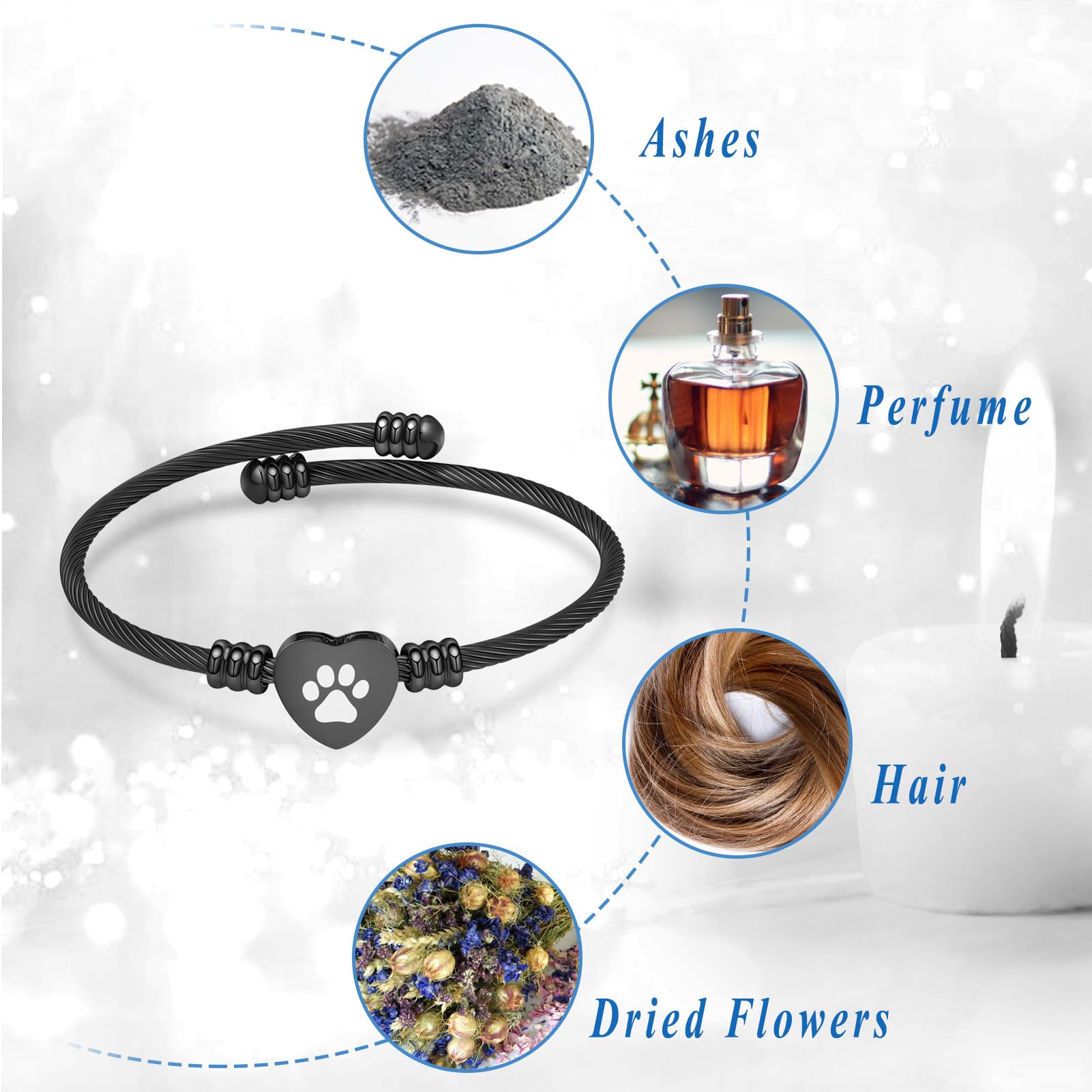 QGJNSGC Cremation Bracelet for Ashes Memorial Jewelry Stainless Steel Pet Paw Heart Shape Urn Pendant Bangle Loved Ones Funeral Ashes Holder Keepsake Gift - Image 3