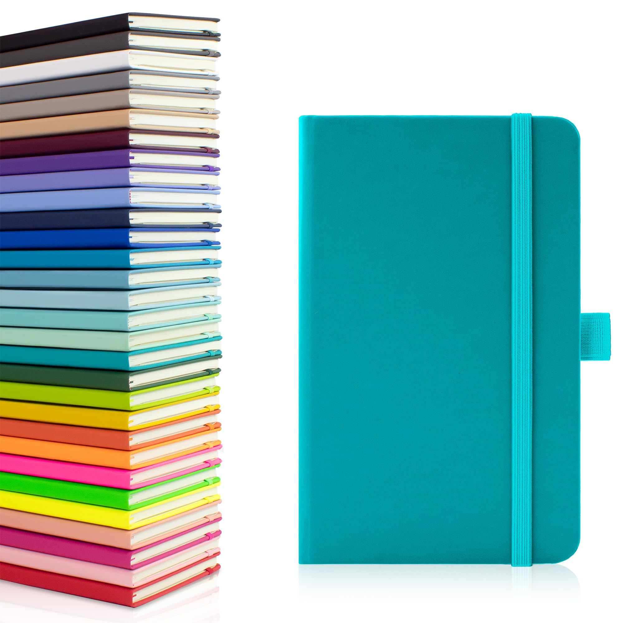 Notes London Eco A6 Notebook with Lined Pages, Pen Loop, Ribbon, Date Marks and Paper Pocket, Pocket Hardback Journal, Note, sustainably sourced paper (Dark Teal)