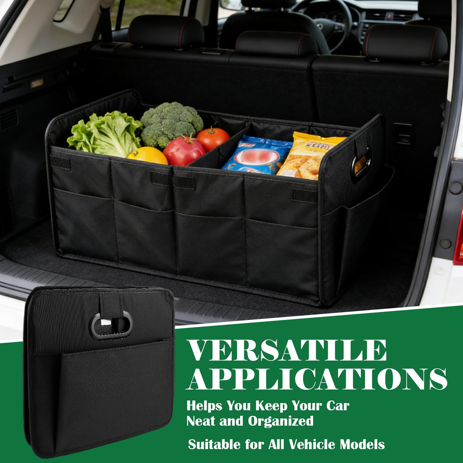 AKOLAFE 2 Stück XL Auto Kofferraum Organizer Faltbar Kofferraumtasche Auto Faltbox 75L Auto Kofferraum Aufbewahrung Oxford Stoff 3 Flexible Fächer mit 9 Taschen für Einkauf Camping Reise Ausflug