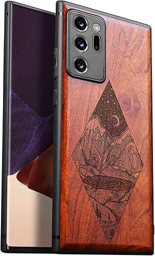 Carveit Funda de madera para Galaxy Note20 Ultra [madera real dura y TPU suave negro] funda protectora de madera única y elegante compatible con
