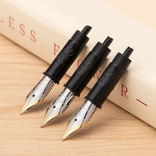 Miniatura 3 de Juego de 3 plumillas de pluma estilográfica Jinhao 82 con sección de alimentador negra (EF, F y M) con borde dorado - Compatible con pluma