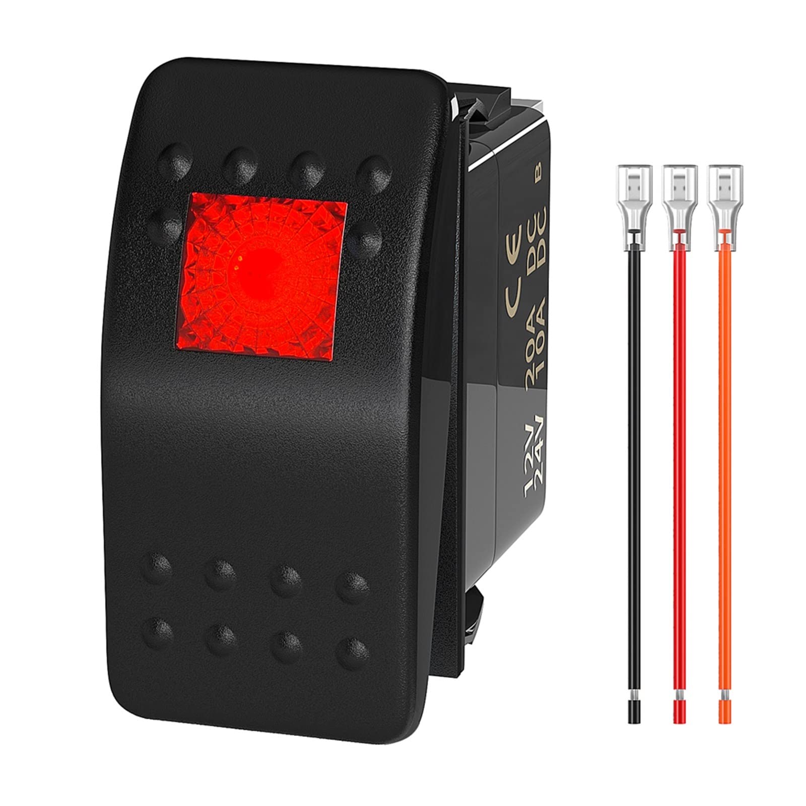 Przełącznik kołyskowy Marine 12V 24V podświetlany przełącznik kołyskowy 12 V 20A Niebieski LED 3 piny SPST ON/OFF for Car Boat UTV RZR ATV 1 sztuk (Color : Red LED)