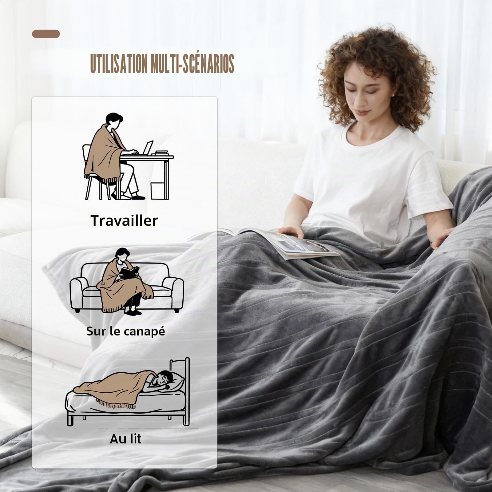 Couverture Chauffante, Plaid Chauffant Électrique 130 x 180cm avec Contrôle Digital 25 Niveaux, Minuterie 1-12H, Lavable en Machine, Arrêt Automatique et Protection Surchauffe, Flanelle