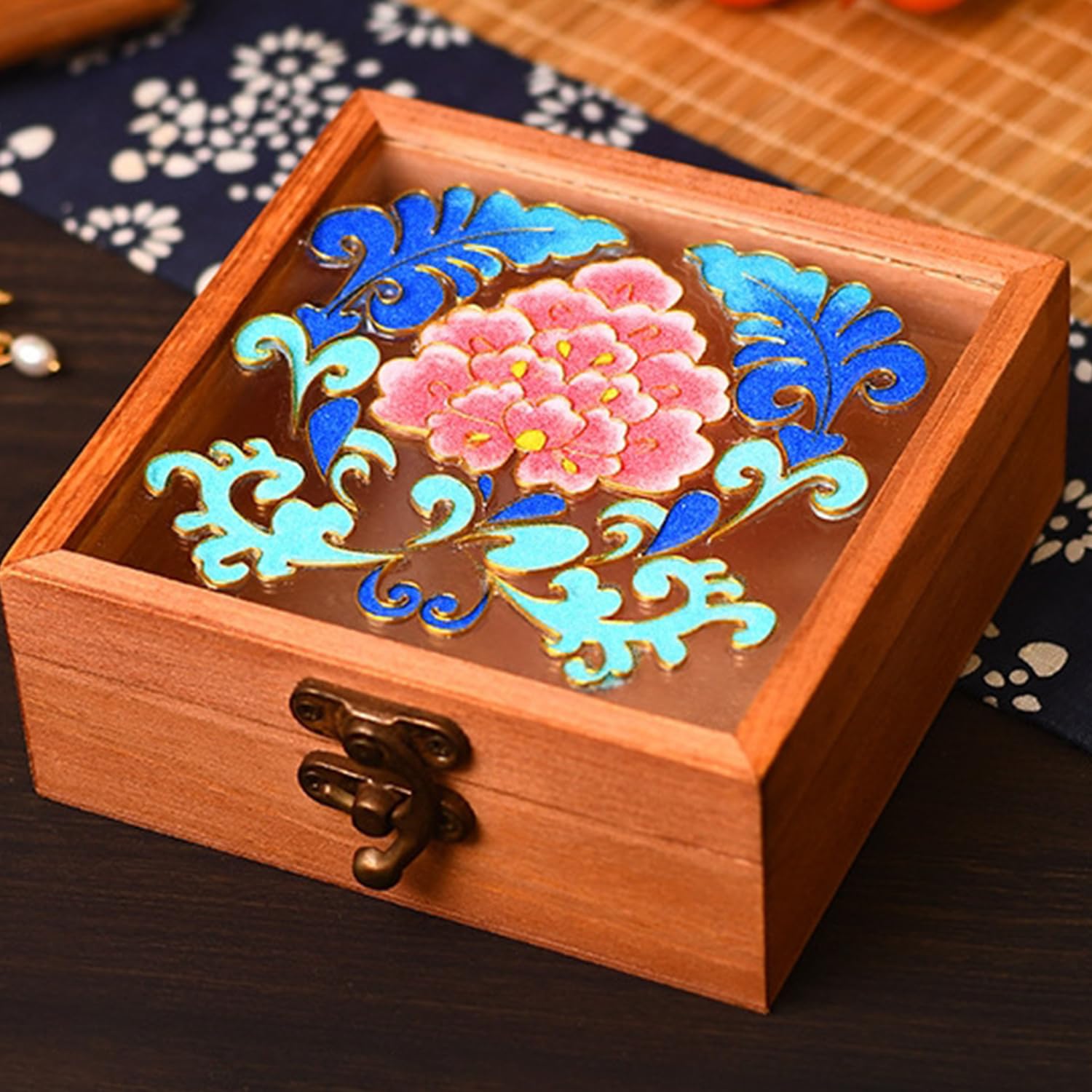 DIY Cloisonne Kit, Wood Jewelry Storage Box with Glass Top, DIY Filigree Enamel Painting Material Package for Adults - Image 3