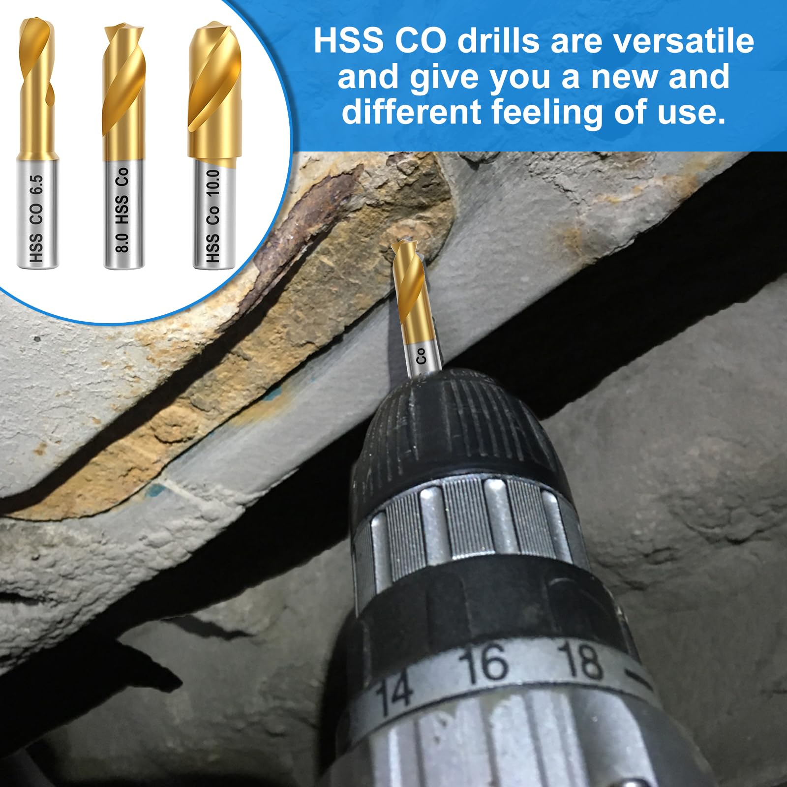 LYDODOKA 3Pcs Spot Weld Drill Bits, High Speed Cobalt Steel Weld Cutter 1/4-inch (6.5mm), 5/16-inch (8mm) and 3/8-inch (10mm), Spot Weld Removal Tool