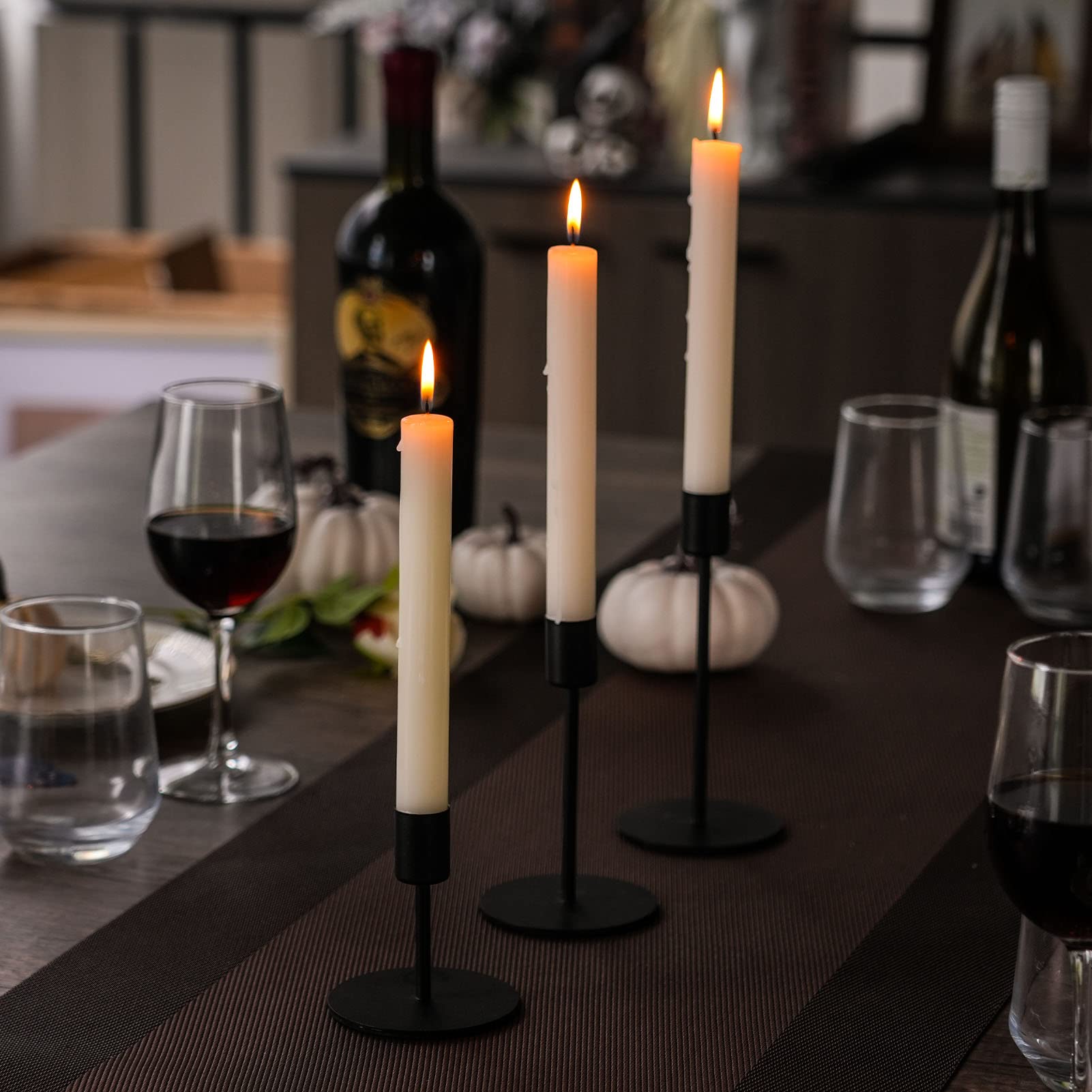 Chandelier, lot de 2 bougeoirs noirs enduits de poudre pour bougies