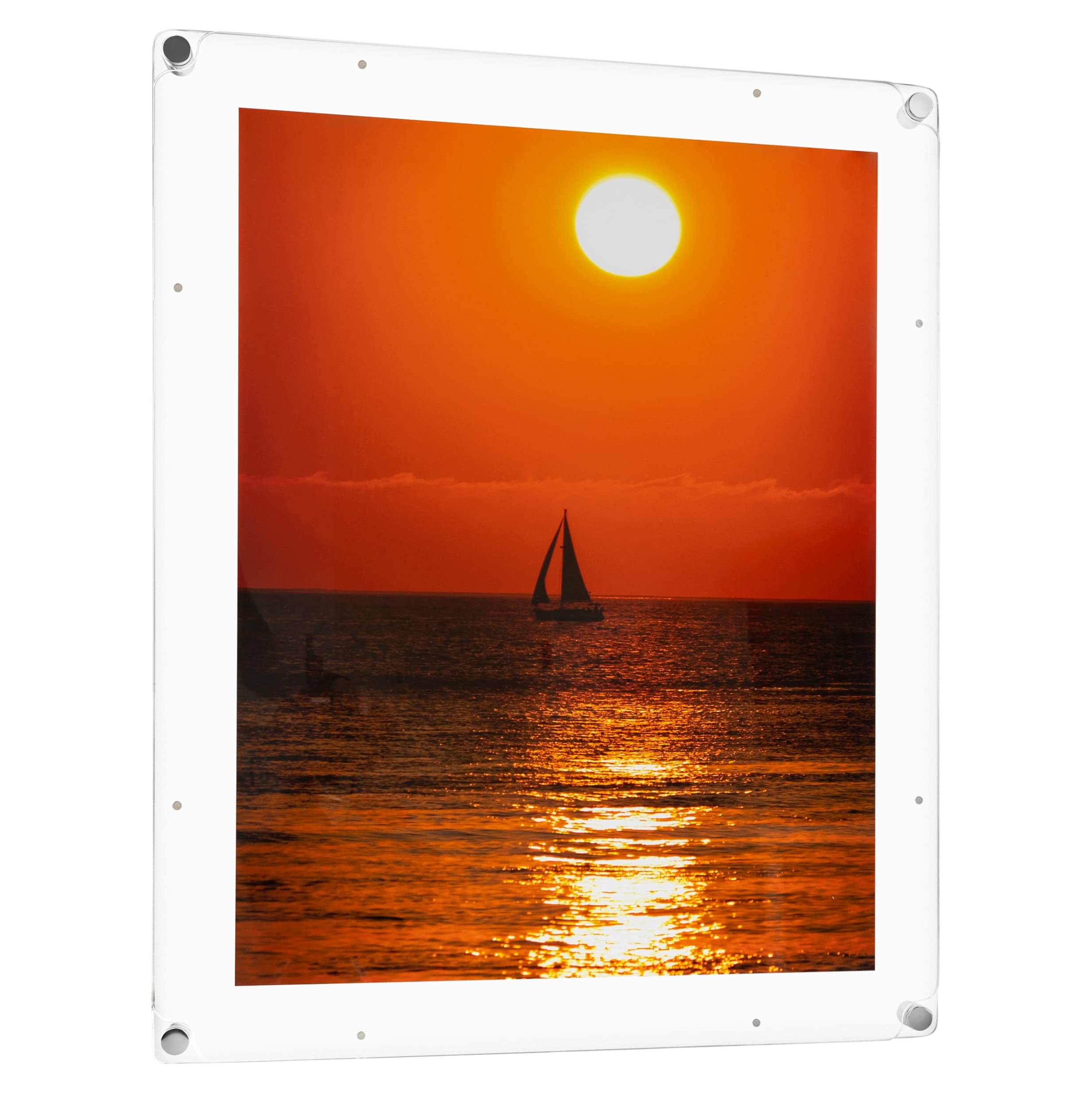 ArtToFrames 10x20 Inch Magnetic Acrylic Frame with Chrome Standoffs for Wall Mounting and Removable Acrylic Front, Full Frame Size is 14x24 Inches (