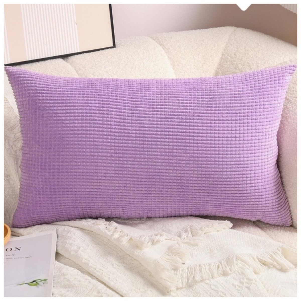 ZZDZW Rectangle Decorative Cushion Covers,Soft Throw Pillow Covers With Zip,Corduroy Pillowcases For Living Room Couch Sofa Pillows Protector Cover (Color : Taro Purple, Size : 40x80 cm)