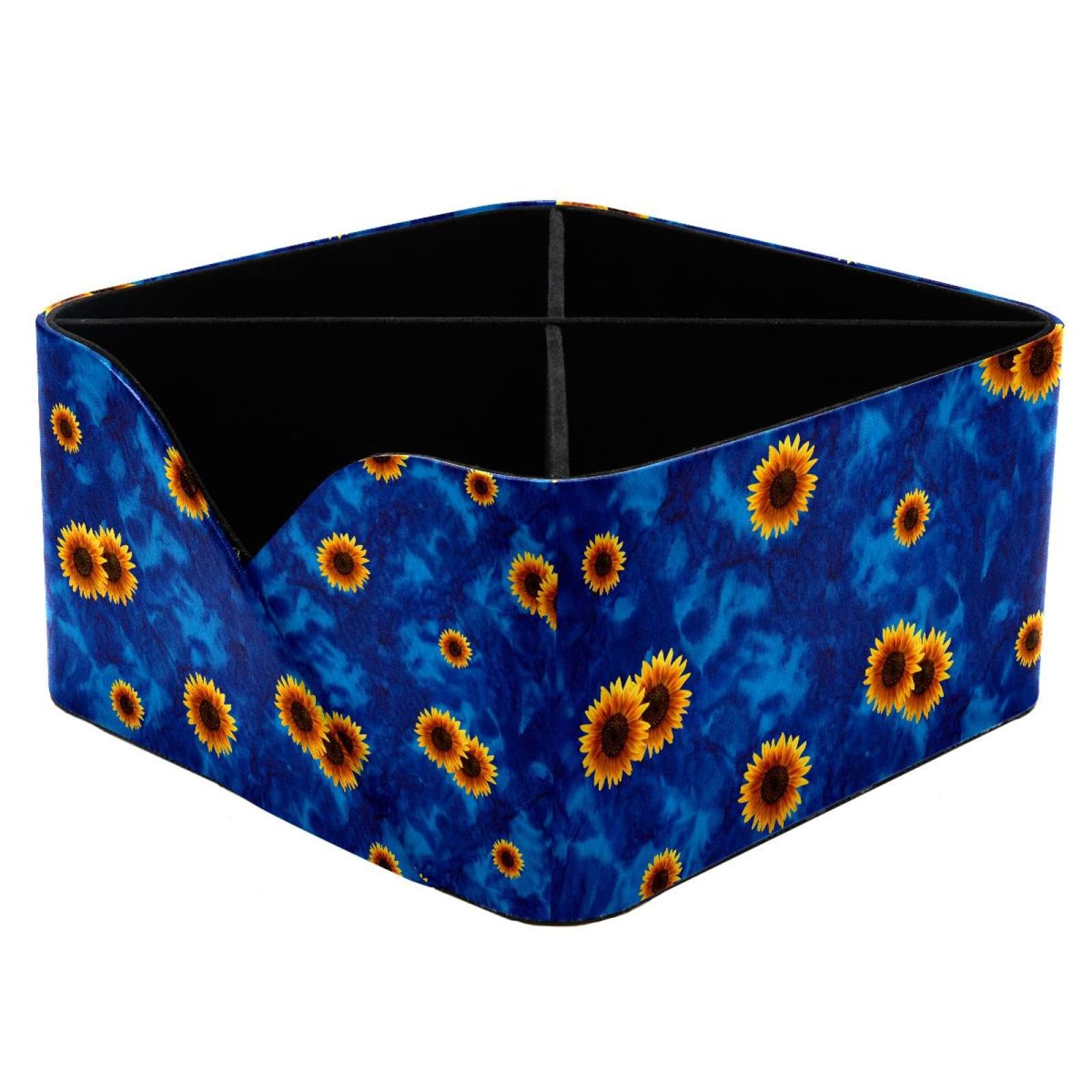 KengjuTesu Sunflowers in Blue Background Desktop Organizer Pen Holder, Rectangular Pencil Cup for Office, Study and Makeup Stations
