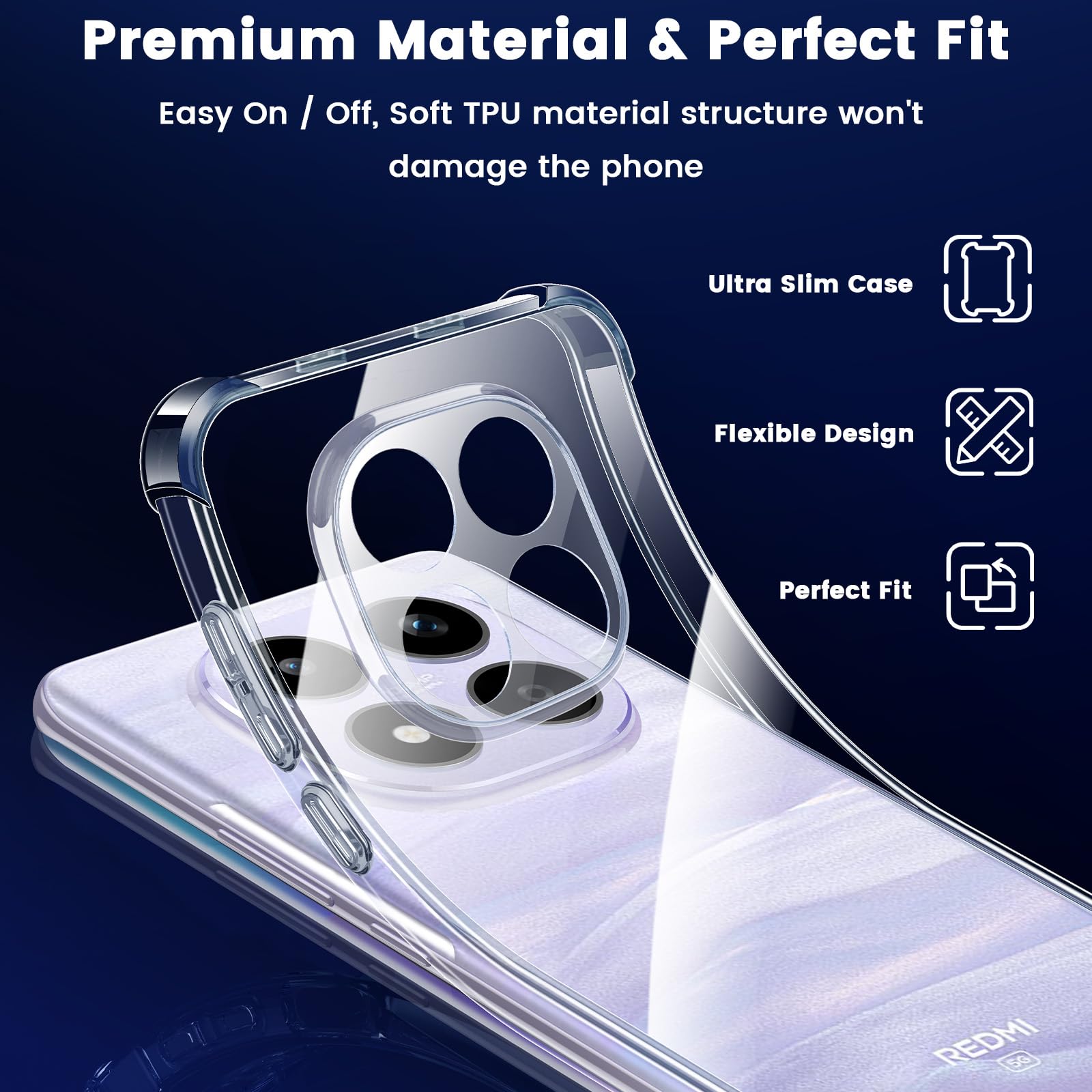 Yohii Cover per Xiaomi Redmi Note 15 4G / 5G / Poco M8 5G, [Protezione Fotocamera] Custodia Antiurto Chiaro, TPU Morbido Silicone Antigraffio Anti Ingiallimento Case, Trasparente