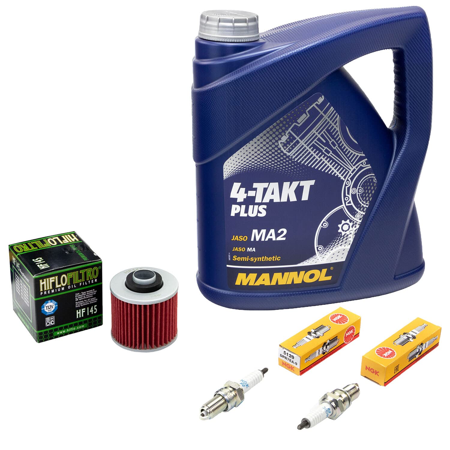 Wartungspaket Öl 4L + Ölfilter + Zündkerzen für Yamaha XVS 650 XVS650 VM02 VM03 VM04 4VR 4XR VM03 Bj 1997-2007