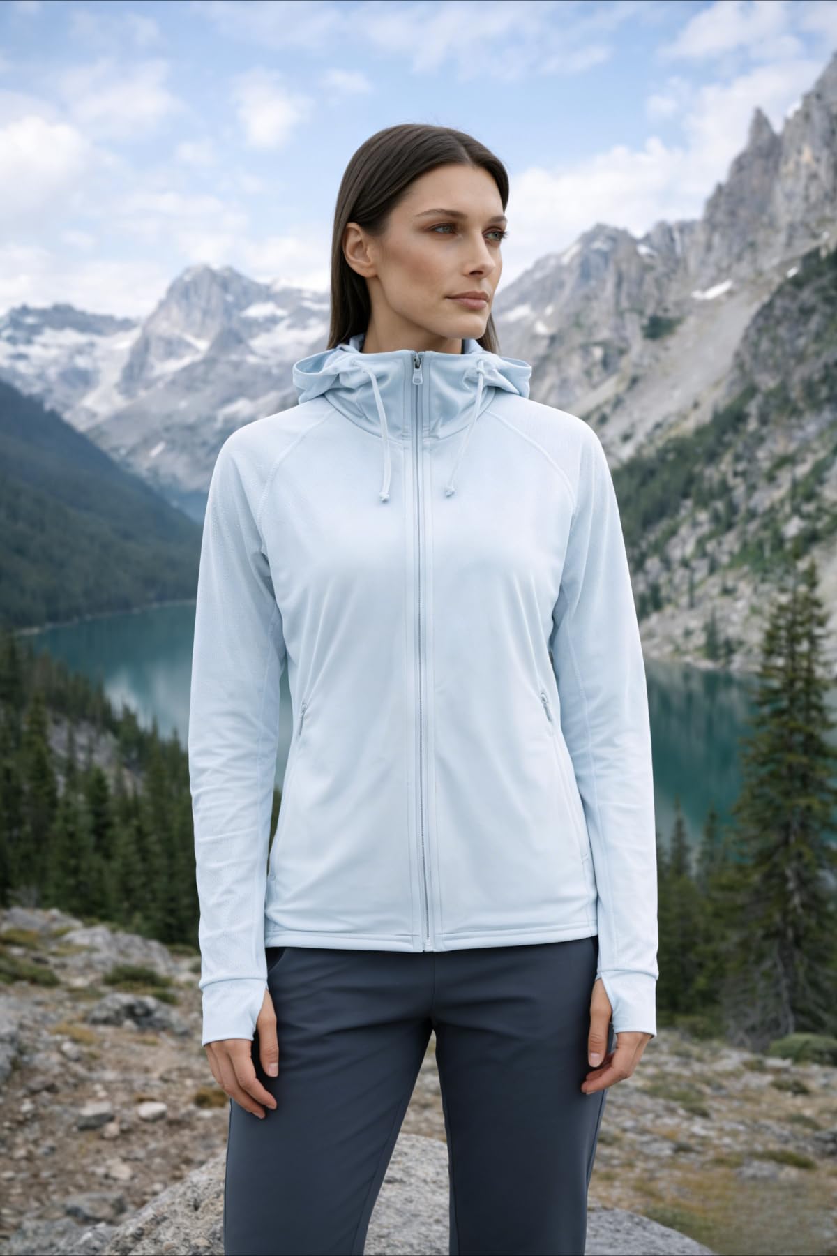 Chaqueta de protección solar con capucha para mujer, de ala ancha, máscara facial refrescante, para pesca atlética, chaqueta de rendimiento al aire libre — view 7