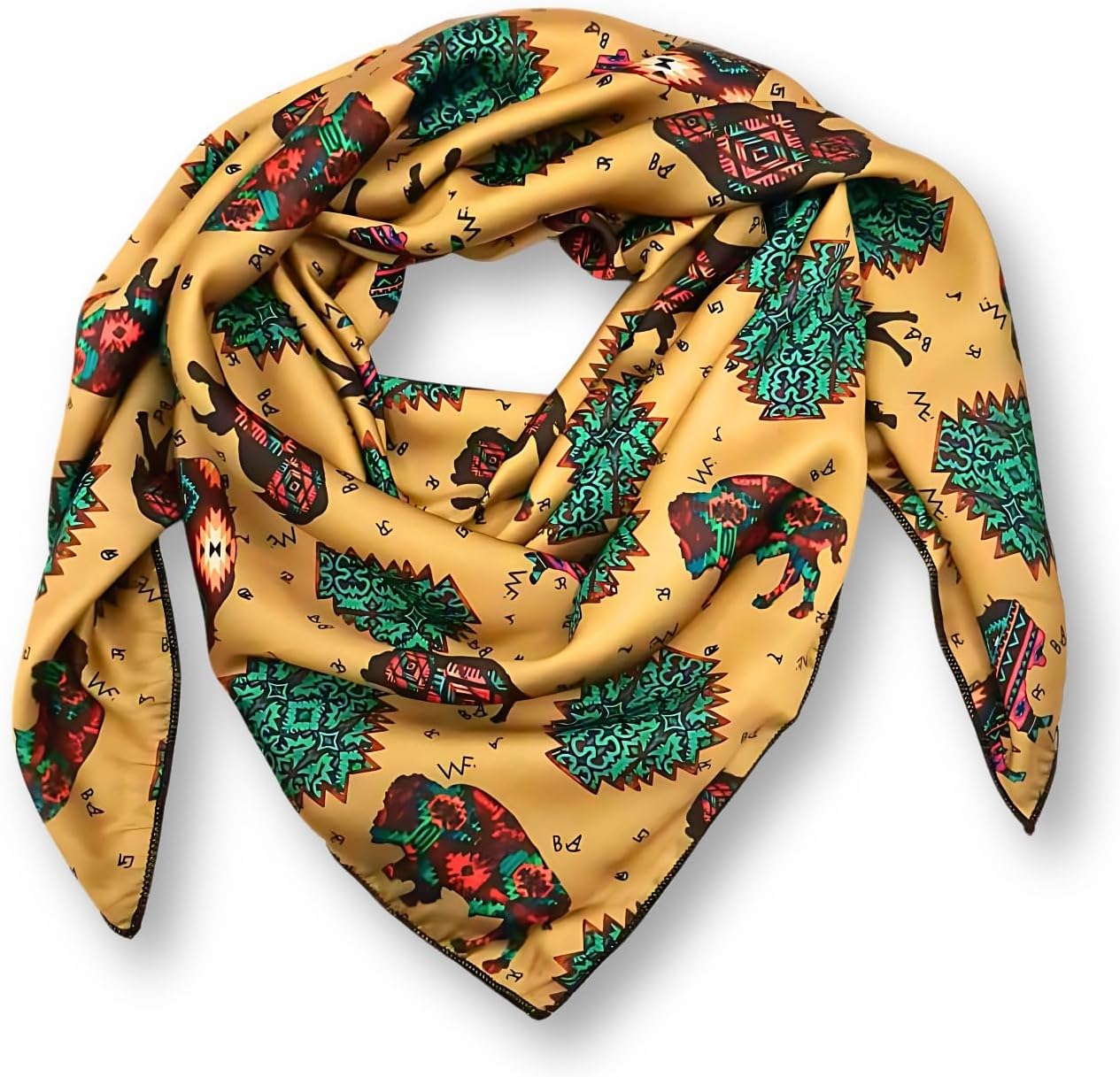 Wild Rag Silk Scarf 36'', Western Cowboy Bandana Wild Rags,Square Silky Bison Designs Tribal Scarves