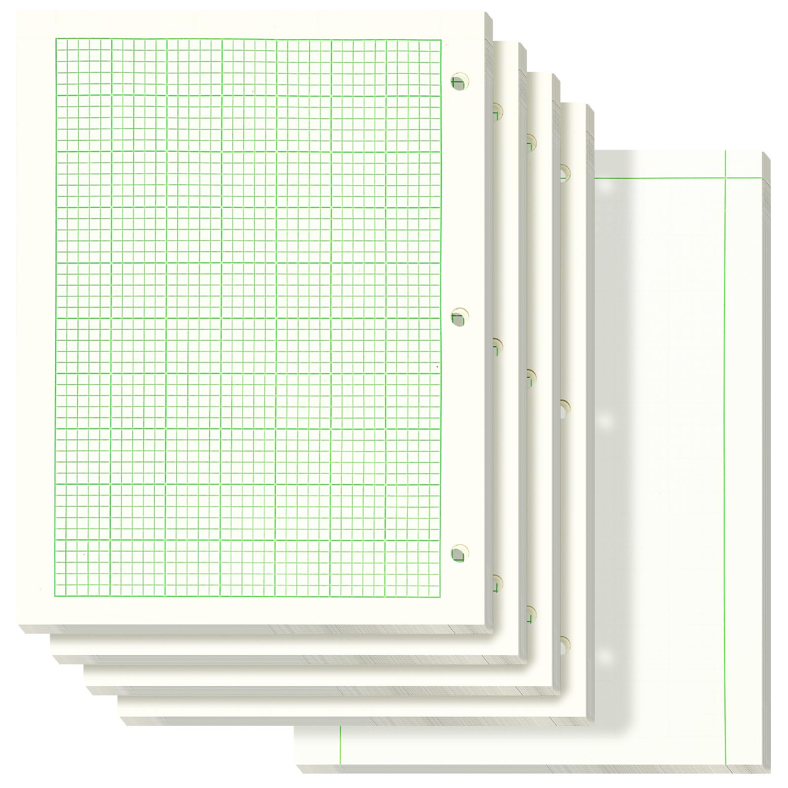 Zhanmai Engineering Rechenblock, 5 Quadrate pro Zoll, 21,6 x 27,9 cm, 100 Blatt pro Block, 3-fach gelocht (Beige, Grün), 5 Stück