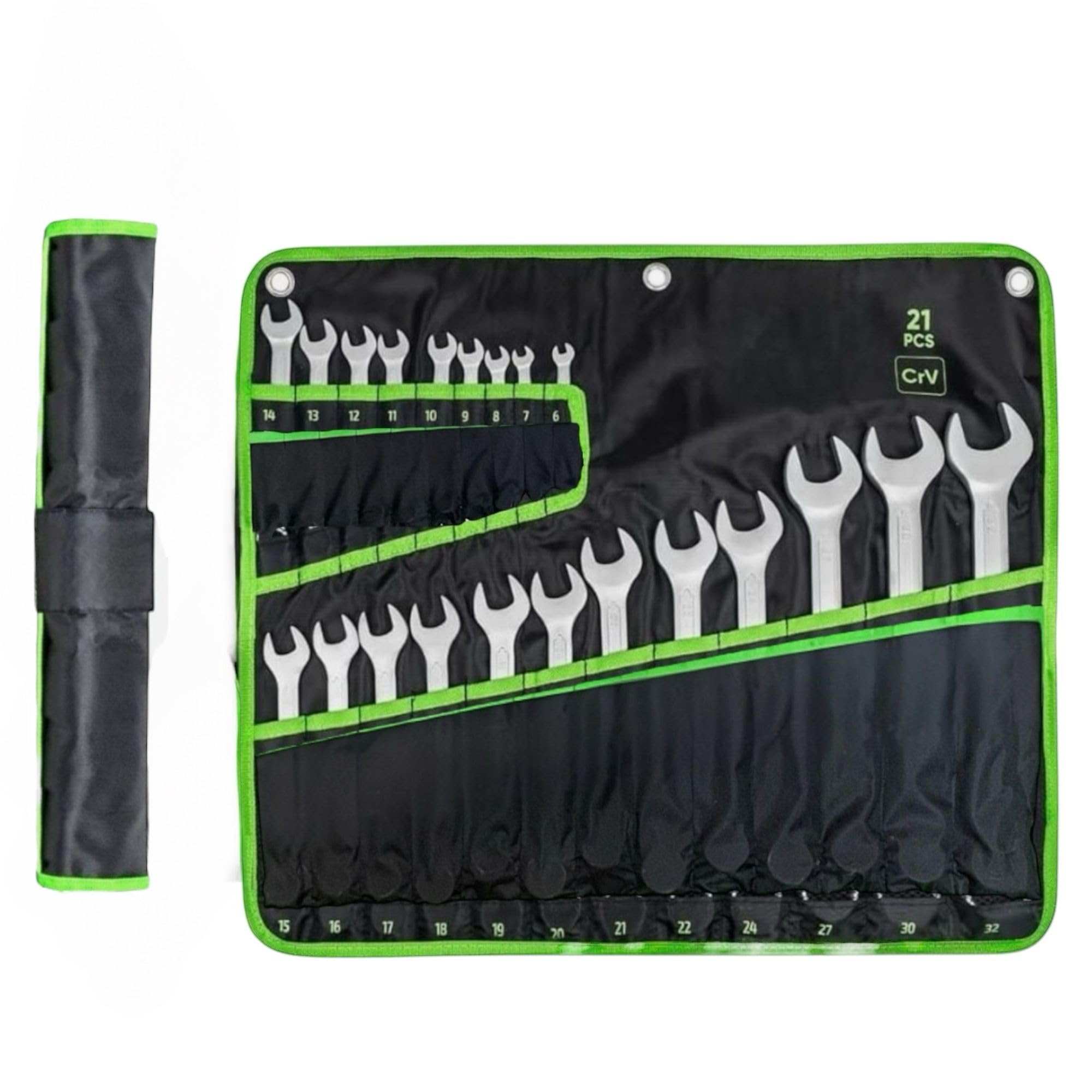 topolenashop Set di 21 chiavi combinate fisse e a stella serie chiavi inglese di manovra in acciaio al cromomo vanadio da 6 a 32 in comodo astuccio di stoffa19101121