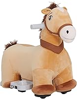 Qaba 6V Ride-On Horse for Toddlers 18-36 Months - Battery Electric Pony with Music, Soft Plush, PU Wheels, Foot Pedal, Safe 1.2 MPH, Brown