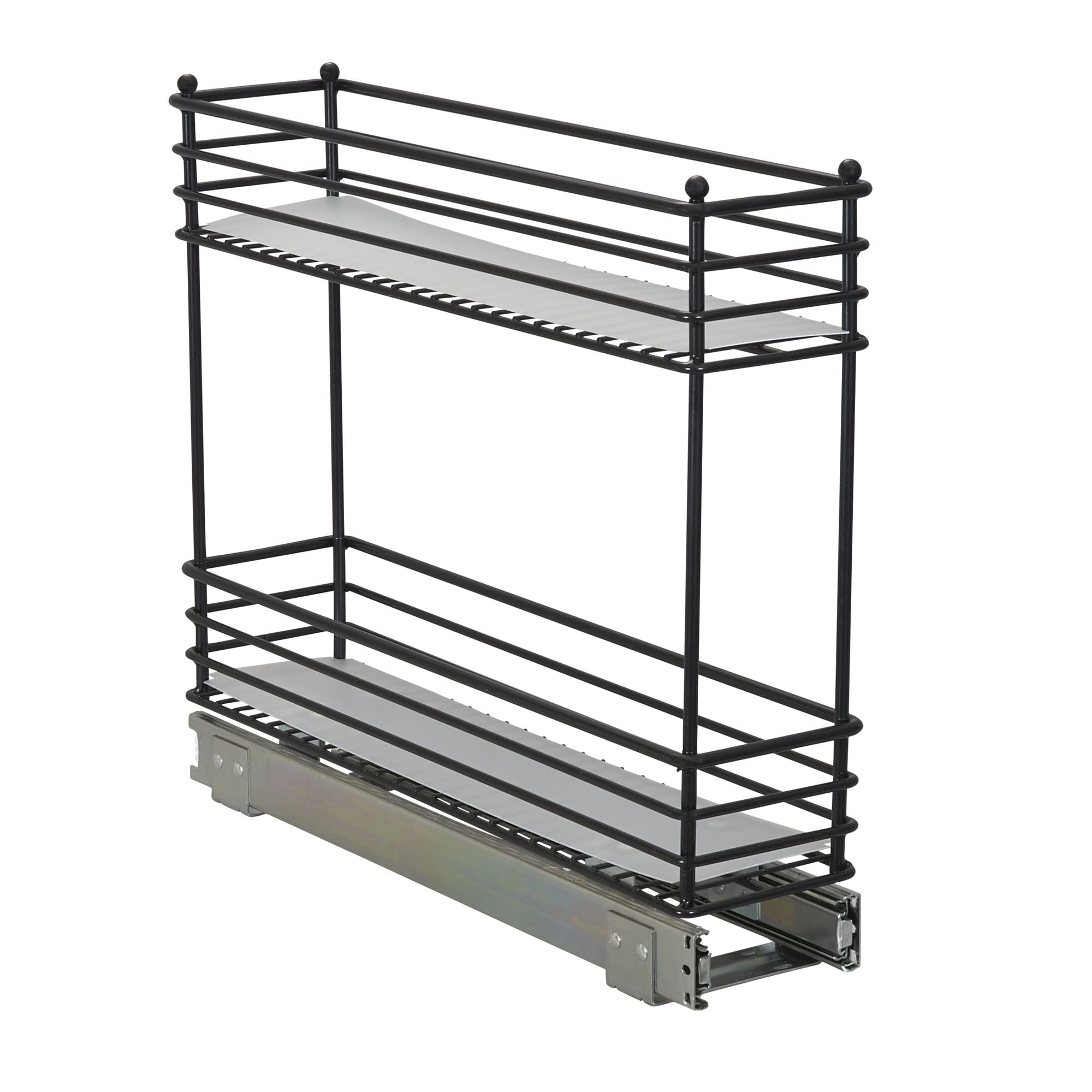 Photo 1 of Household Essentials Narrow Sliding Cabinet Organizer, Two Tier Organizer, Matte Black, Great for Slim Cabinets in Kitchen, Bathroom and More 5" Black