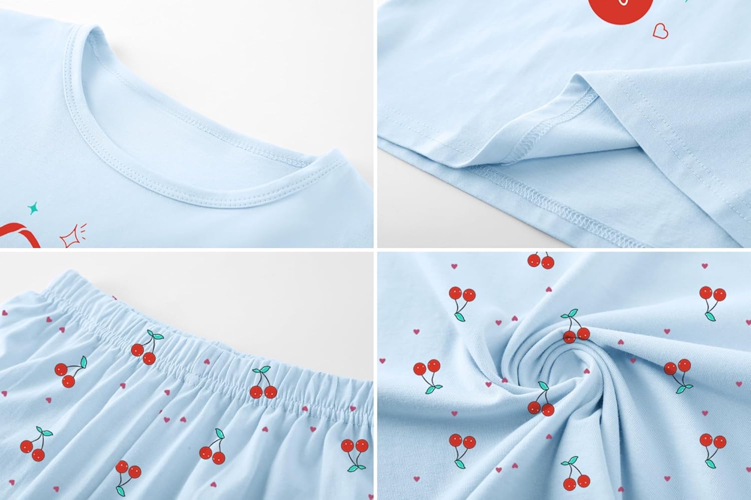 Umeyda Girls Pajamas Set, Cotton Pjs Cartoon Pattern 3PCS Sleepwear Lounge for Kids Size 5-14 - Image 7