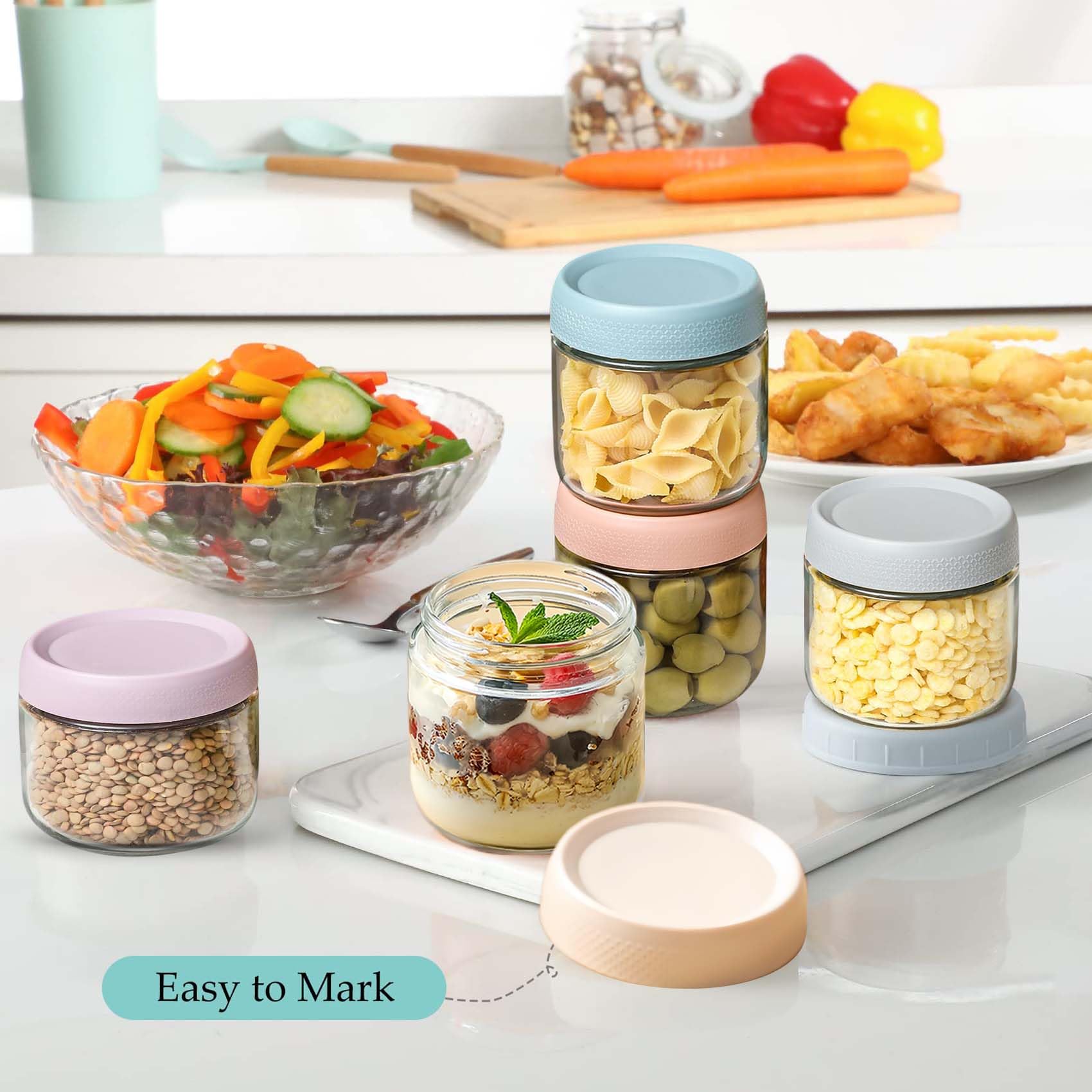 6-Pack 10.6 oz Glass Jar with Screw Lid Leakproof Overnight Oats Container, Yogurt Jars, Oatmeal Salad Jars - Image 4