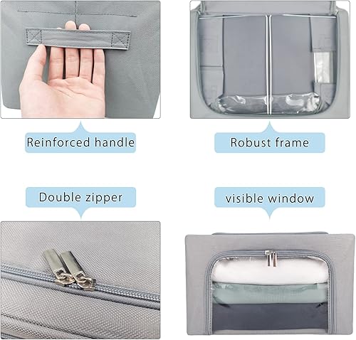 Miniatura 4 de Caja de almacenamiento de ropa organizador plegable apilable asas resistentes con marco de metal para estantes de ropa de cama contenedor de armario