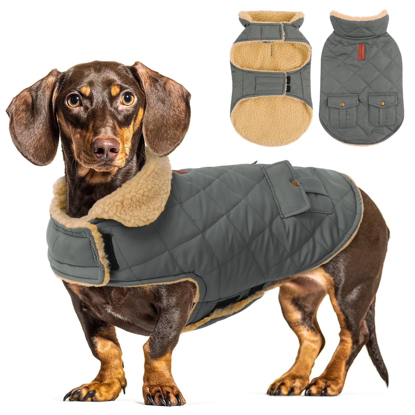 CITÉTOILE Dog Winter Coat Windproof Dog Jacket Grey XL